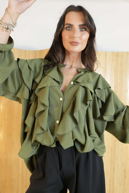 Stevie Ruffle Blouse Khaki